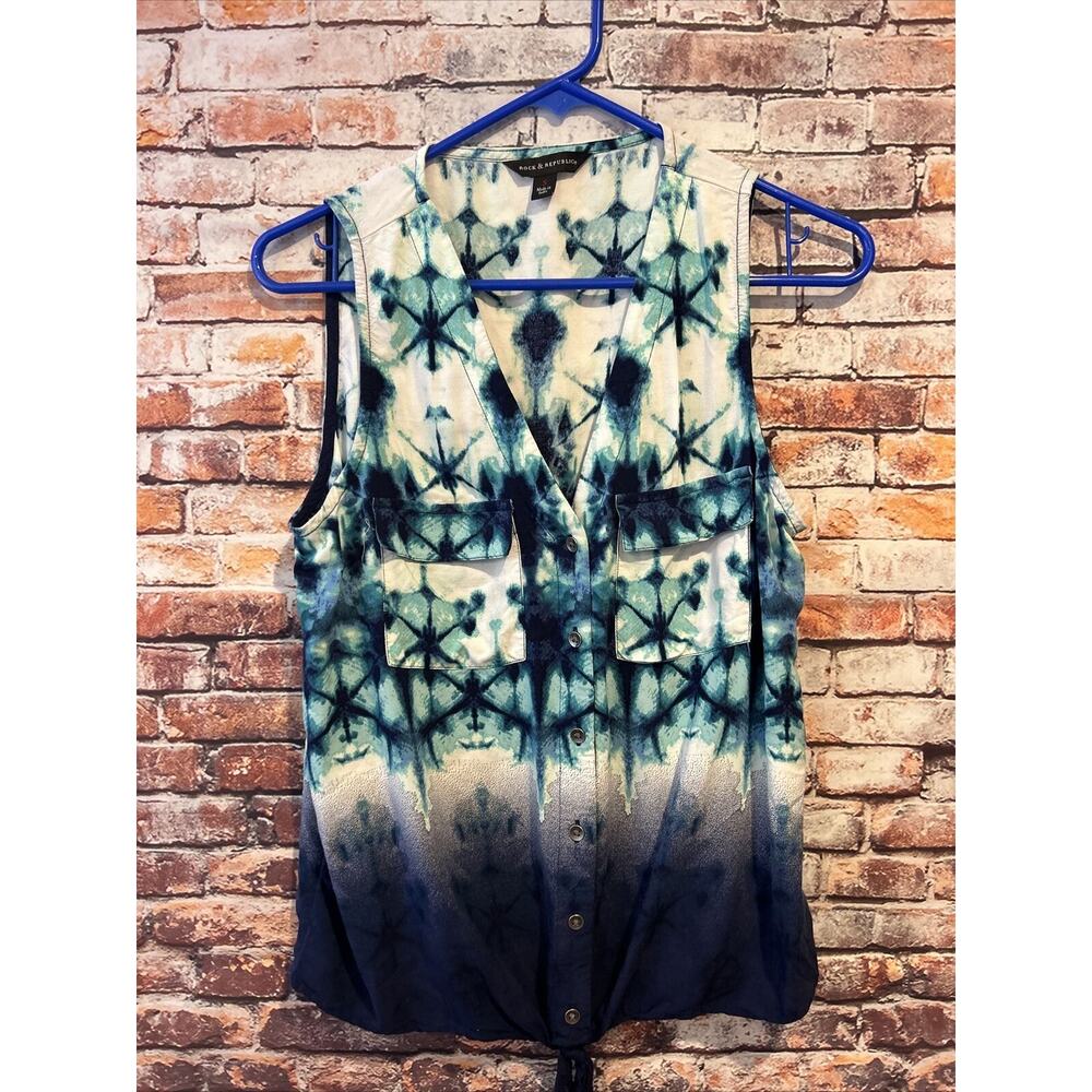 Blue Water Colors Rock & Republic Sleeveless Blouse Top Shirt Tie Women’s Small